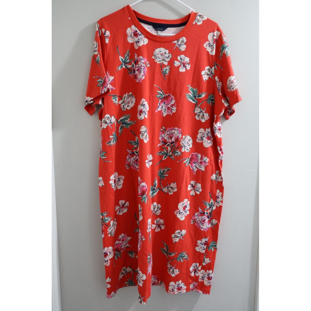 Joules Orange Floral Print Short Sleeve Tunic Dress UK 16 US 12 EU 44 - Picture 1 of 6